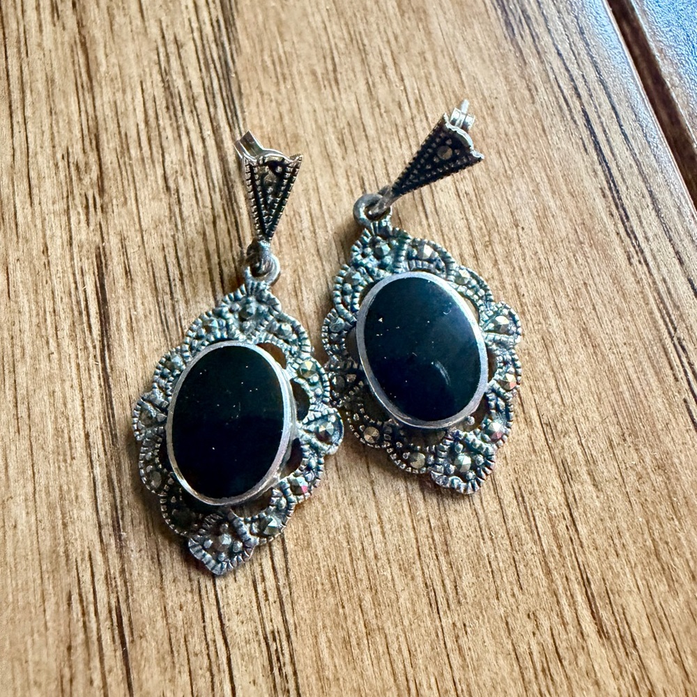 Vintage-Inspired Black Onyx Sterling Silver Earrings